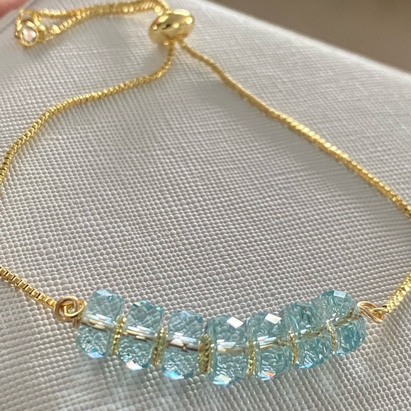 Gold and Aqua Crystal Bracelet - Picture 7 of 11
